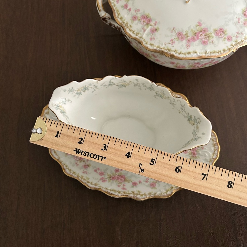 Haviland Limoges Porcelain Gravy Boat with Saucer — Pink Floral and Gold Trim - Picture 6 of 9
